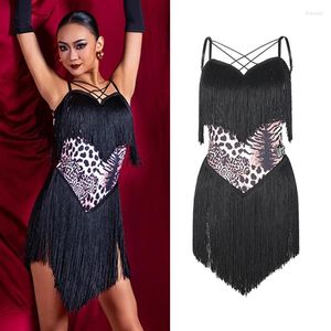 Stage Wear 2024 Latin Dance Dress Women Leopard Fringe Adult Performance Ubrania Cha Rumba Samba Practice Odzież DNV18853