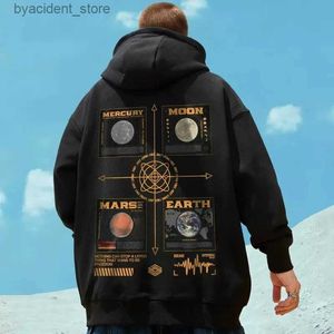 Herrtröjor tröjor planet grafisk lös fleece huvtröjor för män och kvinnor hip hop casual överdimensionerade hoodies y2k streetwear pullover hoody l240315