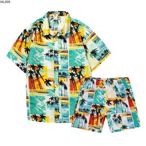 Camicia da uomo Casual Tuta da spiaggia Vacanza sportiva Pantaloni larghi a maniche corte stampati