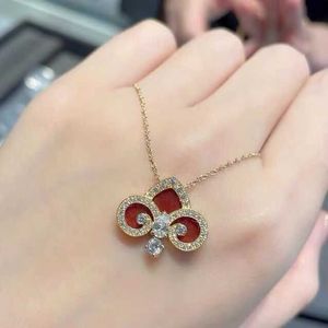 Designer 925 Sterling Silver Tiffay och Co Qianxi Samma nyckelhalsband pläterad med 18K Gold New Year Red Jade Marrow Iris Pendant