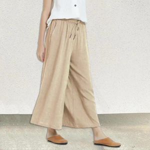 Calças femininas moda feminina cintura alta oversized verão algodão fino elástico solto perna larga casual calças retas