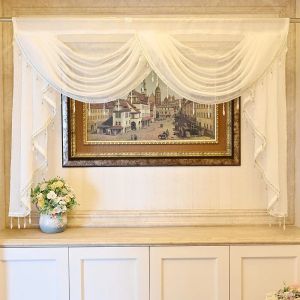 Cortinas de linho branco valance cabeça luxo frisado rendas voile valance cortina ondulada painel janela personalizado para sala estar