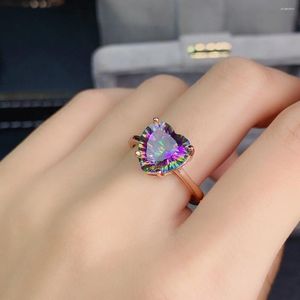 Cluster Rings Heart Natural Rainbow Mystic Topaz Solitaire 925 Sterling Silver Women Fashion Colorful Gemstone Jewelry