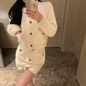 P Family 23 Autumn and Winter New Metal Button Small Fragrant Knitted Sweater Set Womens Fashion Knit Shirt+Knitted Half Skirt