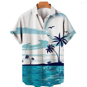 Мужские повседневные рубашки с принтом кокосовой пальмы, гавайская рубашка, простой летний стиль, пляжный приморский быстросохнущий топ с короткими рукавами, мужская одежда