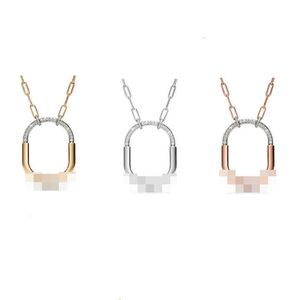 Designer New s925 sterling silver paperclip chain elliptical pendant with diamond inlaid zircon fashionable collarbone