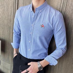 Мужские повседневные рубашки размера плюс 5XL Оксфорд для мужчин брендовая тонкая мужская классическая рубашка с длинными рукавами с вышивкой в деловом и социальном стиле Camisa Masculina