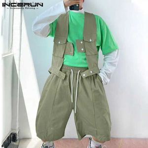 Men's Tracksuits Mens Solid Color Fashion Loose Street Clothing Korean Sleeveless Tank Top and Shorts 2PCS 2022 Mens Casual Set S-5XL Q240314