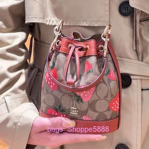 Fabrika Toptan 2024 Yeni Dempsey Mini Kova Bir Omuz Crossbody Bag Çilek Baskı Drawstring