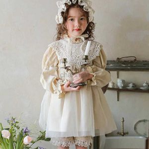 Vestidos da menina outono novo produto morango shan coreano menina estilo ocidental tule renda princesa tutu vestido em estoque 240315