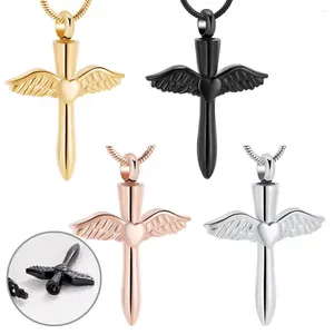 Pendant Necklaces Heart In Angel Wing Cross Cremation Jewelry Urns Necklace For Human/Pet Ashes Holder Keepsake Memorial