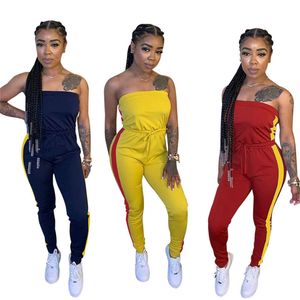 2024 Designer Sexig stropplös jumpsuits Kvinnor Summer Bodycon Rompers ärmlösa Jumpsuits Casual Backless Leggings Bulk Artikel grossistkläder 10760