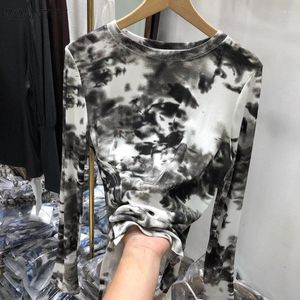 Women's T Shirts Long Sleeve T-shirts Women Tops Sexy Tie Dye Knitted Inner Autumn Fashion Streetwear Casual Personality Aesthetic Clothes