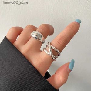 Wedding Rings Korean Silver Cross Open Ring Womens Vintage Simple Geometric Gloss Stainless Steel Ring Party Gift Anillos Q240315