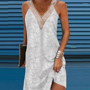 Casual Dresses Summer Women Sleeveless Off Shoulder Print Dress V Neck Loose Mini Boho Ladies Beach Lace Splicing Vestidos