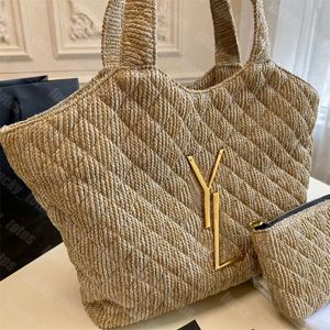 Grande shopper bolsa feminina designer palha tote verão tecido icare sacos de ombro tamanho grande compras totes ráfia y 2 peças bolsas