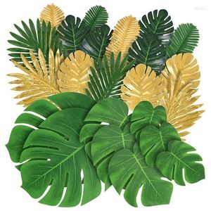 Dekoratif Çiçekler Palm Yapay Tropikal Yapıyor - 77 PCS 8 Türler Sahte Safari Hawaiian Luau Parti Masa Dekorasyonu