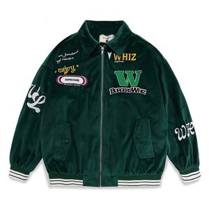 Qianzun High Quality Green Vintage Men Zip Up Custom Embroidery Patch Velour Bomber Veet Baseball Jacket 61