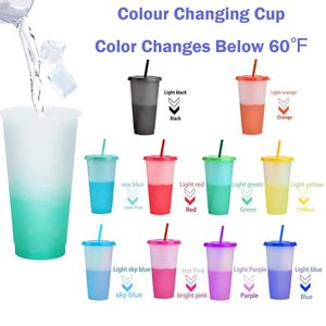 10Pcs Color Changing Cups with Lids and Straws 710ml Plastic Tumblers Cute Iced Coffee Cup Reusable Bulk for Cappuccino 240314