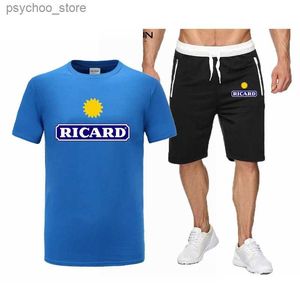 Fatos masculinos Novo Verão Roupas de Rua Ricoh Mens Track Set Mens Impresso T-shirt Shorts Camisa Esportiva Mens T-shirt Conjunto de 2 peças Q240314