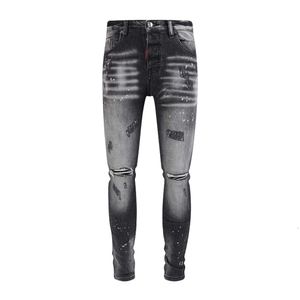 2024 Nowe designerskie dżinsy High Street Spodnie modne marka Broken skóry Patch Elastic Slim Fit Distressed Deep Blue Dżinsy dla mężczyzn