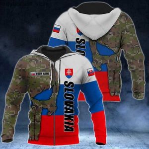 Herrtröjor tröjor Anpassa Slovakia kamouflage skalle grafiska dragkedja hoodies unisex överdimensionerade tröjor vinter casual streetwear topps pullover l240315