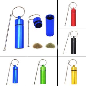 Pippotto per tabacco da fiuto colorato Contenitore per pillole in metallo Contenitore per erbe aromatiche Sigillo per negozio con cucchiaio in metallo Pala Cucchiaio portatile Bottiglia per stoccaggio Stash Case Jar