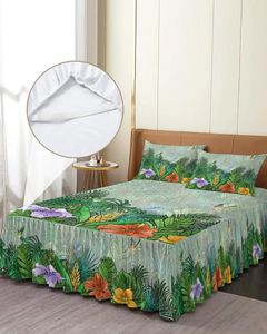 Spódnica z łóżkiem tropikalna hummingbird kwiat elastyczny pasek z poduszkami z poduszkami materaca pokrywka pościel