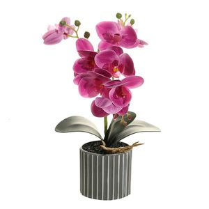 Artificial Phalaenopsis Potted Bonsai Fake Orchid with Leaf Potted Plant Wedding Flower Arrangement Props Home Interior Deccor 240306