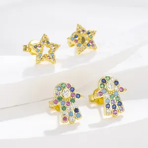 Studörhängen lyx Hamsa Handkvinnor Vintage Designer Crystal Star Earring Ear Piercing Charm Colorful Fashion Jewelry Party