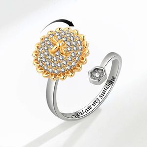 Heißer Verkauf Ring zur Angstlinderung und Stressresistenz, weiblicher kreativer Sonnenblumen-Gänseblümchen-rotierender offener Ring