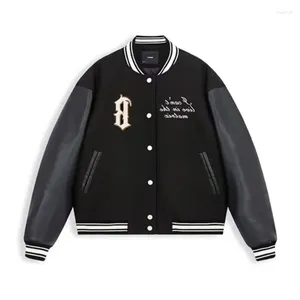 Herrjackor koreanska mode vintage broderad varsity jacka män multi panel färg baseball tröja par plus size springautumn