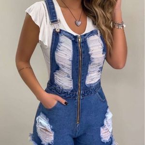 2024 New Distressed Denim Shoulder Strap Shorts