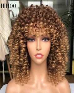 Perucas sintéticas de cabelo cosplay afro kinky encaracolado peruca com franja perucas sintéticas curtas para preto feminino omber marrom loira sem cola cospl6398645