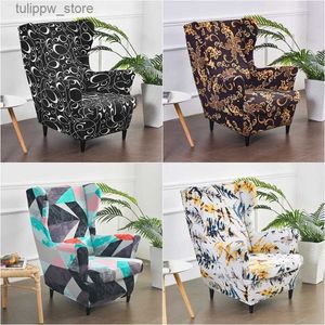 Chair Covers ical Sloping Wing Chair Cover Elastic King Back Armchair Covers Wingback Single Sofa Slipcovers Ottoman Footstool Cover L240315