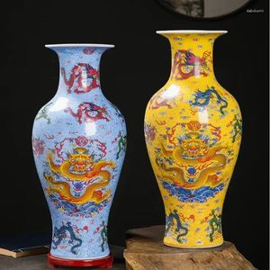 Wazony 36 cm duże sizeJingdezhen Ceramiczne dziewięć smoków świecące wazon Chińskie dekoracja domowa salon zabytkowa