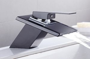 Glass Waterfall Basin Faucet for Bathroom The Black Deck Mount Square Vanity Sink Mixer Tap Bathroom Faucet2539175