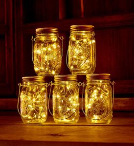 Barattoli di vetro a LED ad energia solare con coperchio illuminato 20 LED String Fairy Star Lights Coperchi a vite per barattoli di vetro Mason Garden Ligh2137158