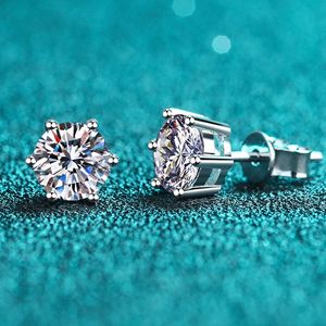 Knobspin örhängen skruvstång Sterling Silver D VVS1 Lab Diamond med GRA Classic 6 Claws Round Ear Studs For Women 240227