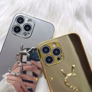Luxury Plate Make Up Mirror Phone Case för iPhone 15 14 Pro Max 13 12 11 Pro XS Max XR X Plus Case Glossy Silver Gold Acrylic Mirror Plain Brand YS P Designer PhoneCase