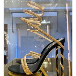 Kristaller utsmyckade strass klackar sandaler rene caovilla cleo 95mm designers ankel wraparound women high heeled sandal blommor strass med väska