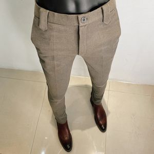 秋の冬のウールスーツパンツ高品質の男性ビジネススリムドレスパンツストリートウェアフォーマルファッションソーシャルカジュアルズボン240305