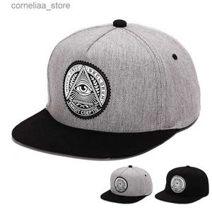 Ball Caps Mode 5 Panels Baumwolle Snapback Gott Augen Kunststoff Patch Männer Flache Krempe Baseball Caps Hip Hop Hut Trucker Caps für Männer Frauen Y240315