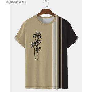 Men's T-Shirts Coconut T Shirt For Men Oversized Mens T-shirt Striped Jersey Summer Stylish Sweatshirt Hawaiian Print Style Short Slve Ts Y240315