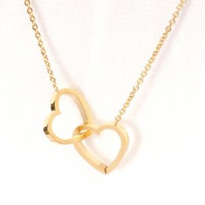 Pendant Necklaces Double Heart Pendants For Women Love Jewellery Gifts Stainless Steel Link Chain Bijoux Femme Collier Choker2794