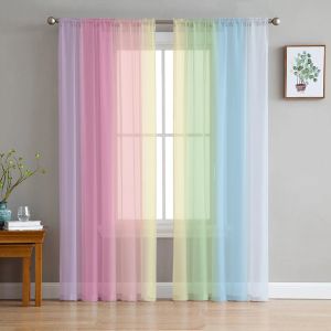 Cortinas doces arco-íris listras transparentes para sala de estar impressa tule janela cortina de luxo casa varanda decoração