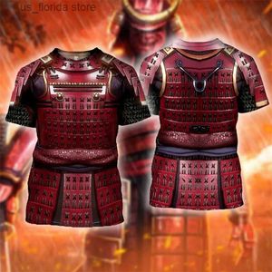 Мужские футболки Samurai Red Armor 3D Футболка с принтом для мужчин Одежда Футболка с 3D принтом Забавные короткие топы Slve Cool Tops Косплей Детская футболка Y240321