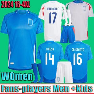 Homens Crianças Mulheres 2024 Itália Jerseys de Futebol Camisa Italiana SCAMACCA IMMOBILE CHIESA RASPADORI JORGINHO BARELLA BASTONI VERRATTI camisas de futebol