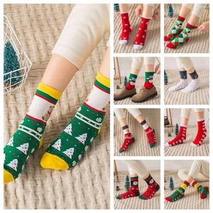 Women Socks Elk Christmas Soft Cotton Thickened Santa Claus Middle Tube Crew Cartoon Hosiery Children