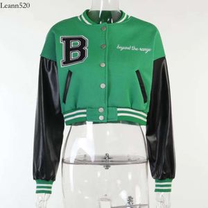 Damenjacken Yozihis Winter Langarm Baseballjacke Kunstleder Patchwork Knopf Y2K Varsity Bomber Frauen Crop Coat Braun 217A